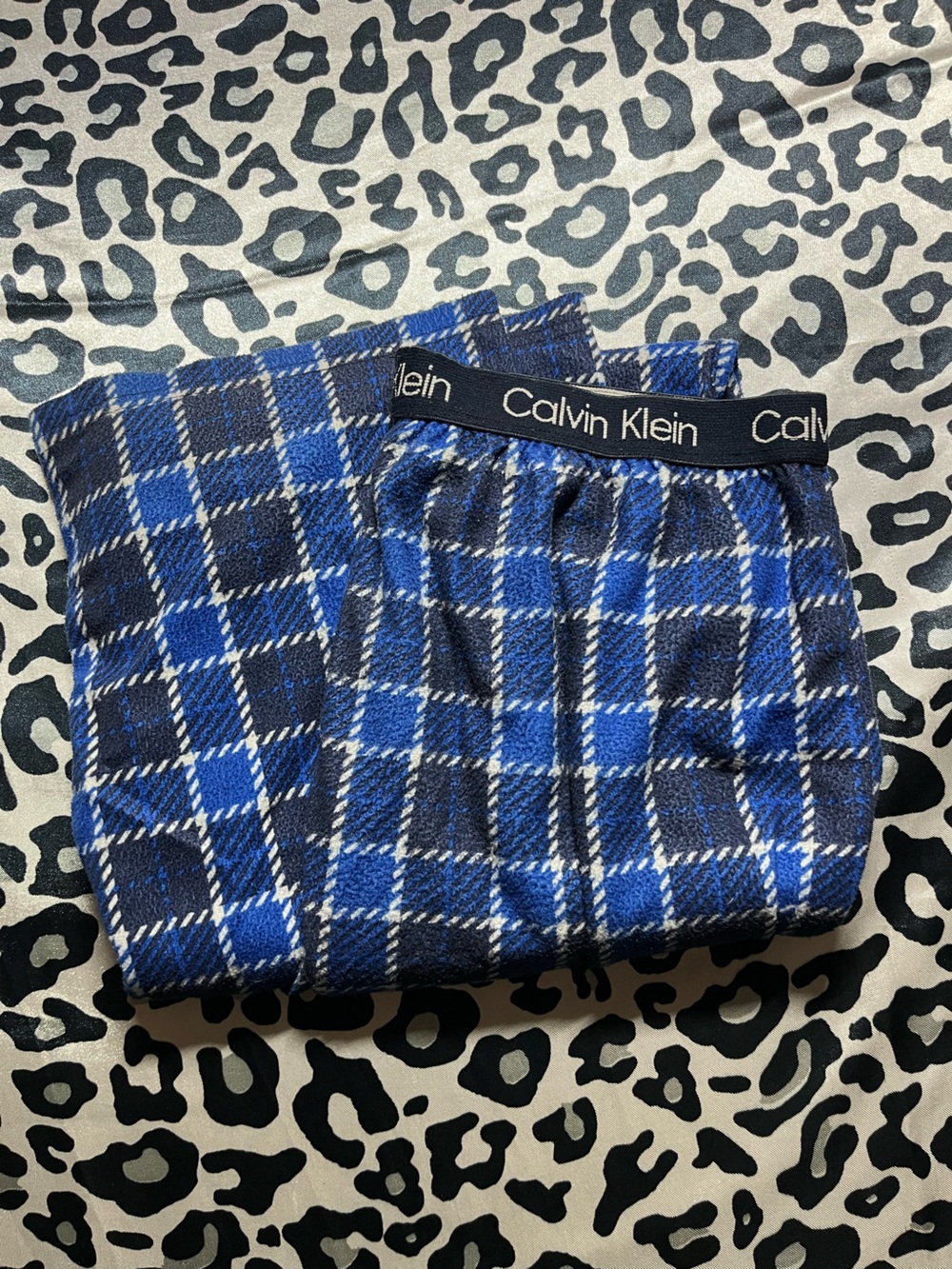 Calvin Klein Kids Blue and Black Plaid Flannel Pajama Bottoms